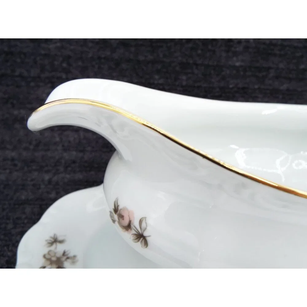 Johann Haviland Sepia Rose Gravy Boat Attached Underplate Bavaria Germany